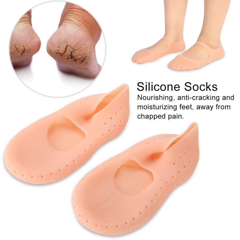 woobles 2Pcs Moisturizing Silicone Sock, Silicone Moisturizing Socks for Women and Men Foot, Non-Slip Silicone Socks, Anti-Split Moisturizing Socks, Foot Care Protection Tools(L-Meat) - Image 3